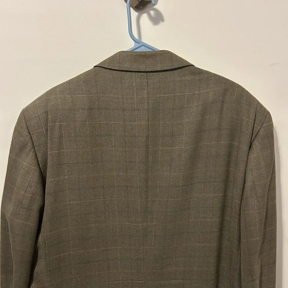JOS A BANK mens gray PLAID silk + wool sport coat suit jacket blazer 46L